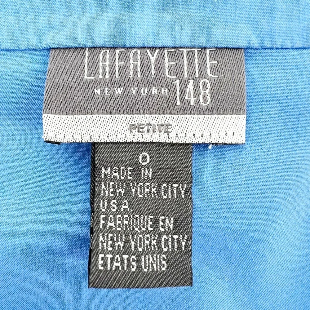 Lafayette 148 New York Blouse Womens 0 Petite Blue Excellent Tailored Button Up - Picture 3 of 4